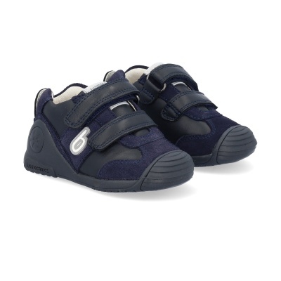 Sapatilhas infantis azuis com fechos de velcro duplos e sola preta