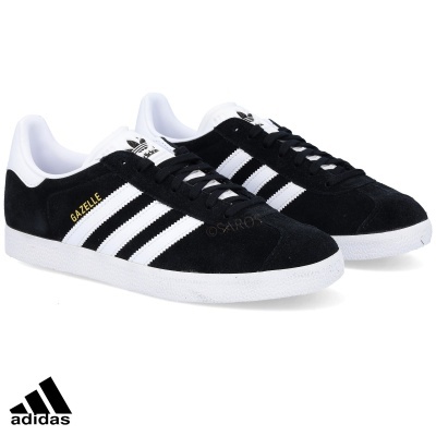 Sapatilhas Adidas Gazelle em preto com riscas brancas e sola branca