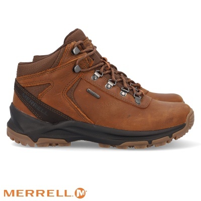 Bota de trekking Merrell em couro castanho e sola preta