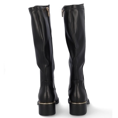 Botas pretas de cano alto com salto grosso e fecho lateral