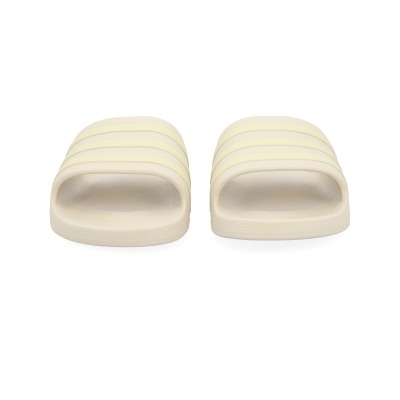 Chinelos slide creme com três riscas amarelas