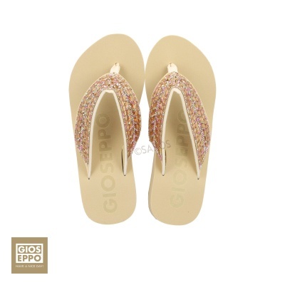 Chinelos de dedo bege com tiras rosas brilhantes da marca Gioseppo