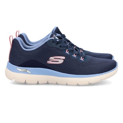 Sapatilhas Skechers azul escuro com detalhes em rosa e azul claro