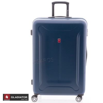 Mala de viagem rígida azul escuro com rodas e pega telescópica preta