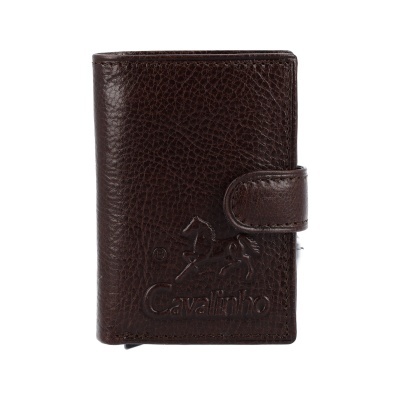 Carteira castanho escuro em couro sintético com fecho e logo Cavalinho
