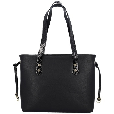 Mala de senhora preta com alças texturizadas e detalhes dourados