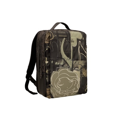 Mochila artística castanha com ilustração e texto Anekke
