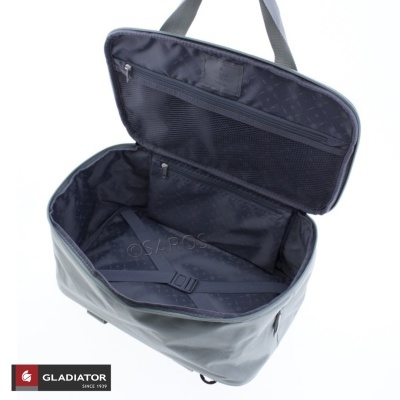 mala de viagem cinza escura Gladiator aberta com interior preto