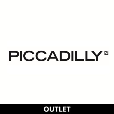 Logotipo PICCADILLY em preto sobre fundo branco e texto OUTLET em branco sobre fundo preto