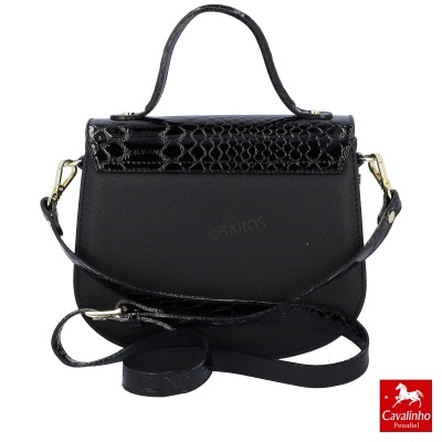 Mala preta Cavalinho com textura de réptil e alças, ferragens douradas