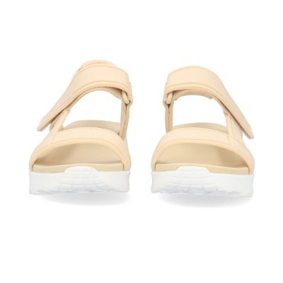 Sandálias beige com solado branco e tiras em velcro