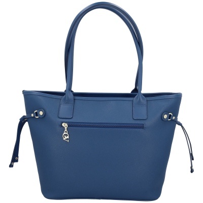Mala tote azul com fecho de correr frontal e asas duplas