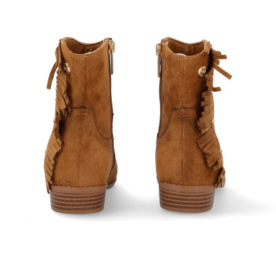 Botins femininos castanhos em camurça com franjas e zíper