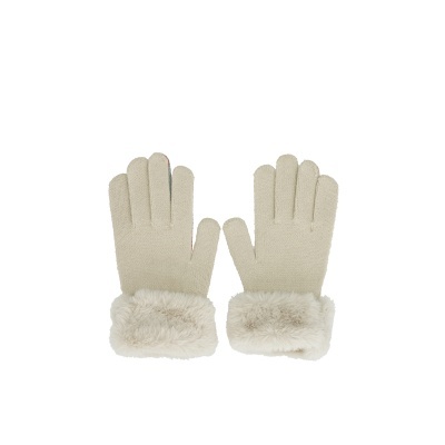 Luvas bege de malha com punho em pelo sintético branco