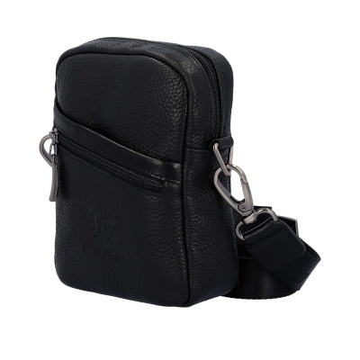 Bolsa pequena de pele preta com zíper e alça preta removível