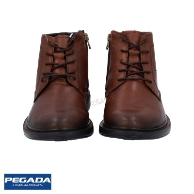 bota masculina couro castanho com atacadores e fecho lateral