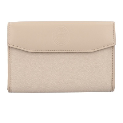 Carteira bege em pele com aba e logótipo em relevo