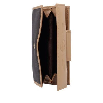 Carteira bicolor preta e bege com compartimento interior