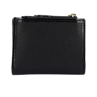Carteira preta em couro sintético com zíper dourado