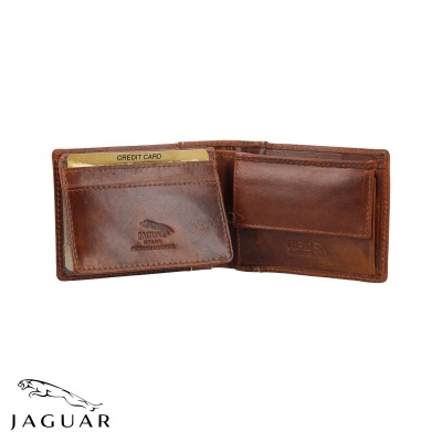 Carteira de couro castanho Jaguar com compartimentos para cartões
