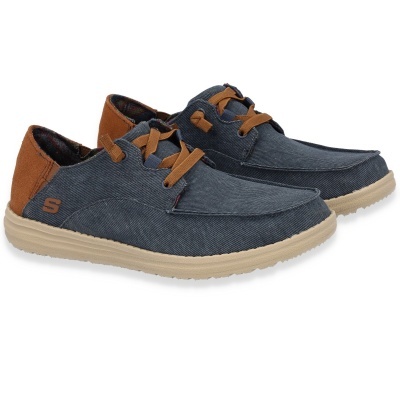 Sapatos casuais masculinos azul escuro com detalhes castanhos e sola clara