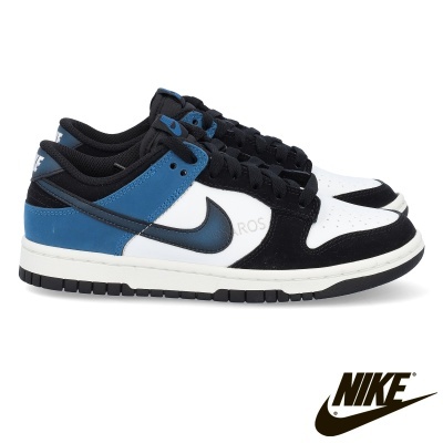 Sapatilhas NIKE em couro branco, preto e azul com sola branca e preta