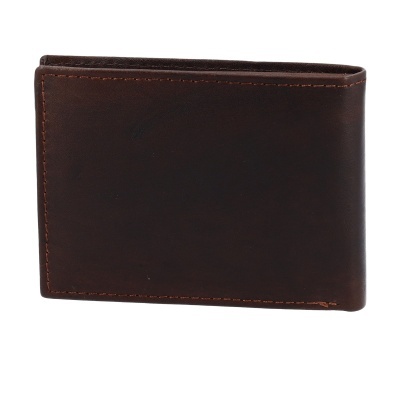 Carteira masculina de couro castanho escuro com costura visível