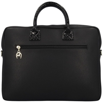 Pasta preta profissional com pega entrelaçada e fecho prateado