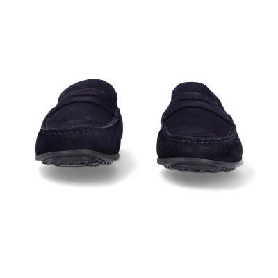 Mocassins de camurça azul escuro com sola preta