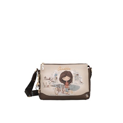 Bolsa de ombro Anekke bege com ilustração de menina e bicicleta
