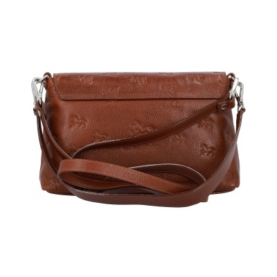 Mala castanha de pele com padrão texturizado e correia ajustável