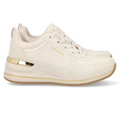 Ténis Skechers de mulher bege com detalhes dourados