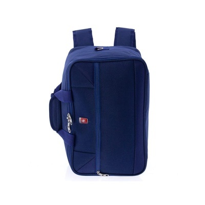 Mochila azul escuro com alças acolchoadas e fechos de correr em fundo branco