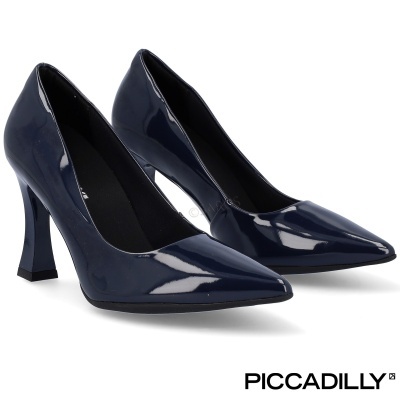 Sapatos de salto alto brilhoso azul escuro com bico pontiagudo