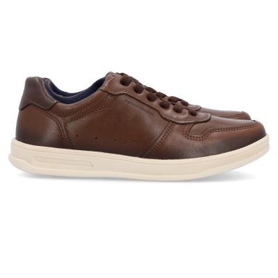 Sapatos masculinos de couro castanho com sola branca