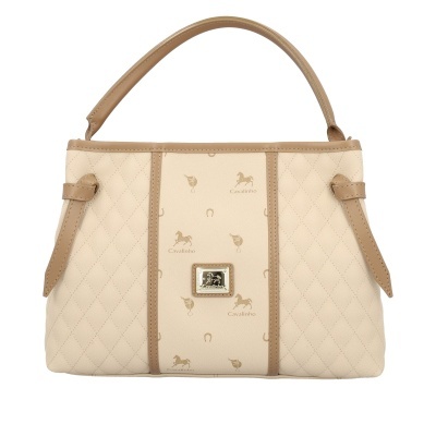 Mala de mão bege com padrão acolchoado e logótipo Cavalinho