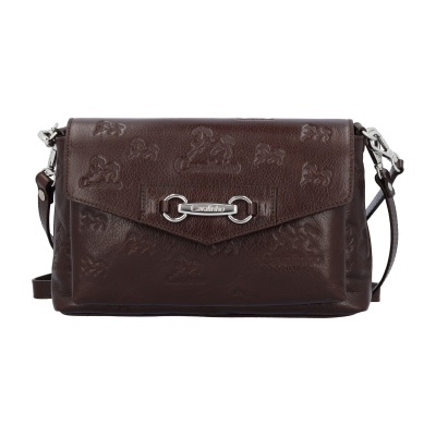 Mala de ombro castanha em pele com fecho metálico