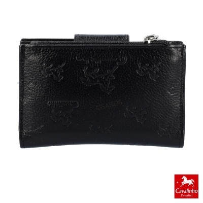 Carteira preta em couro com padrão Cavalinho em relevo