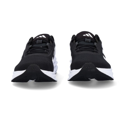 Ténis desportivos Adidas pretos e brancos vistos de frente