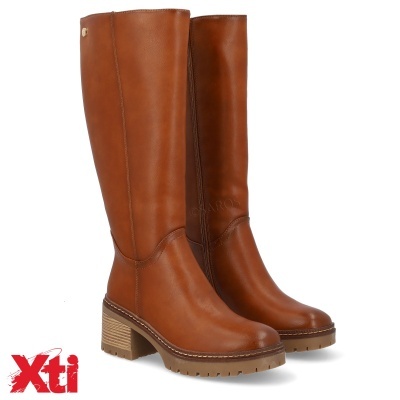 Botas altas de senhora castanhas com salto médio em bloco