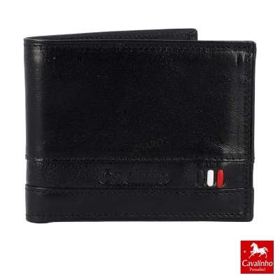 Carteira de couro preta Cavalinho com detalhes coloridos e logo