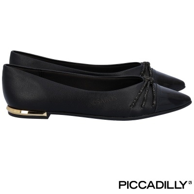 Sapatilhas pretas de bico fino com laço decorativo