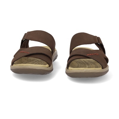 Sandálias castanho escuro com sola bege e tirantes ajustáveis de velcro