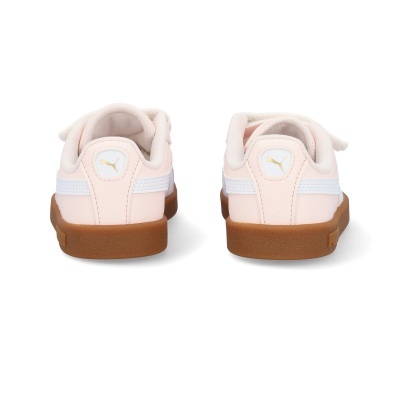 Sapatilhas infantis cor de rosa com sola castanha e logótipo Puma dourado