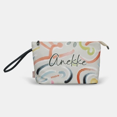 Mala de mão Anekke branca com padrão colorido abstrato e alça preta