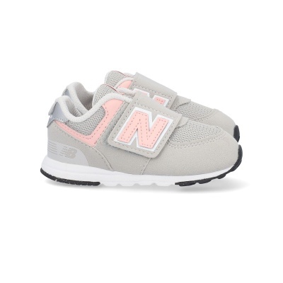 Sapatilhas infantis cinza e rosa New Balance com velcro