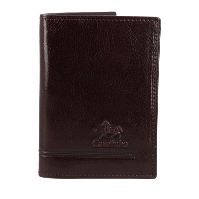 Carteira em pele castanha escura com logótipo Cavalinho em relevo