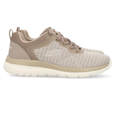 Ténis desportivos Skechers bege com sola branca e logótipo S lateral