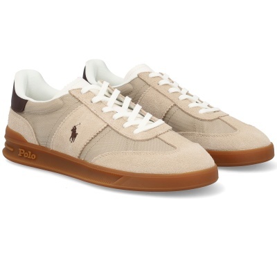 Sapatilhas desportivas bege com sola castanha e detalhes em camurça