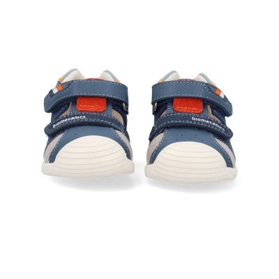 Sapatilhas de criança azuis e cinzentas com fecho de velcro e sola branca